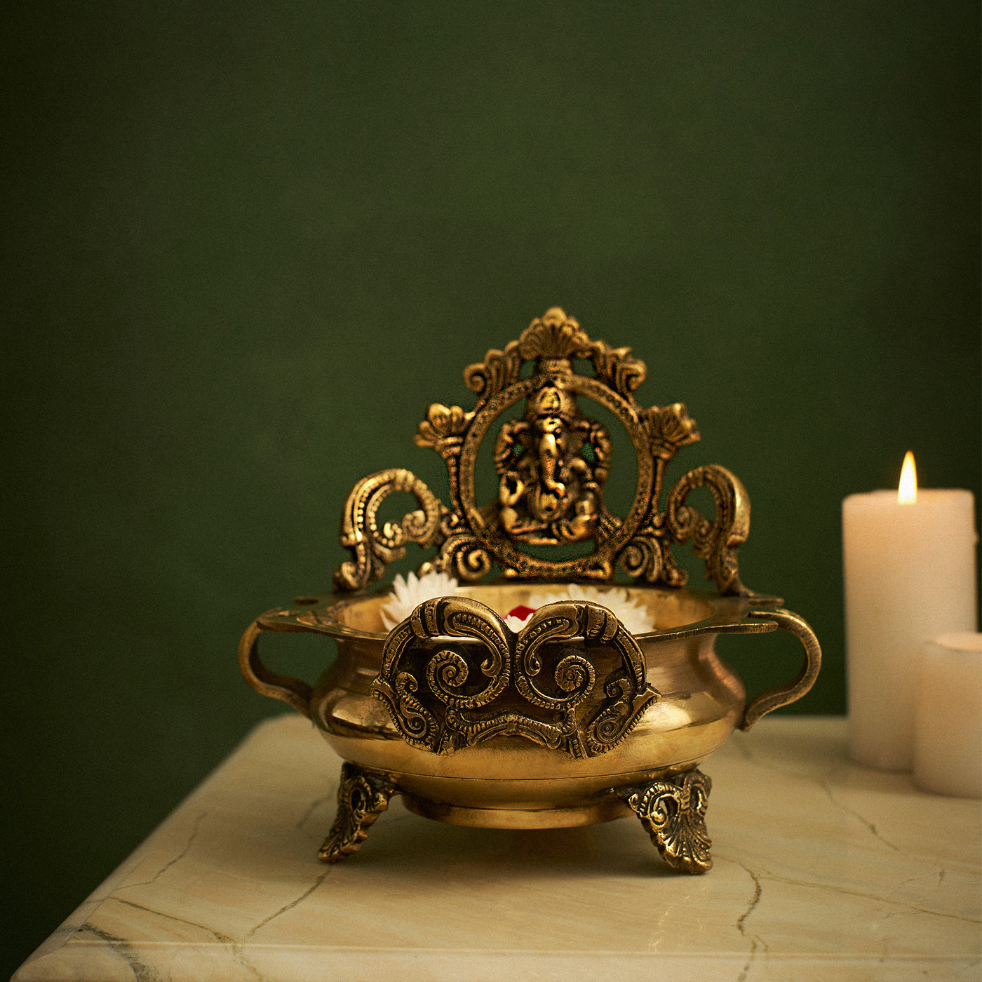 Traditional Decorative Ganesh Brass Urli Bowl