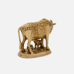 Brass Kamdhenu Cow and Calf Idol Figurine Home Decor Showpiece