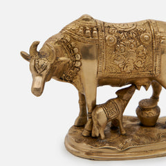 Brass Kamdhenu Cow and Calf Idol Figurine Home Decor Showpiece