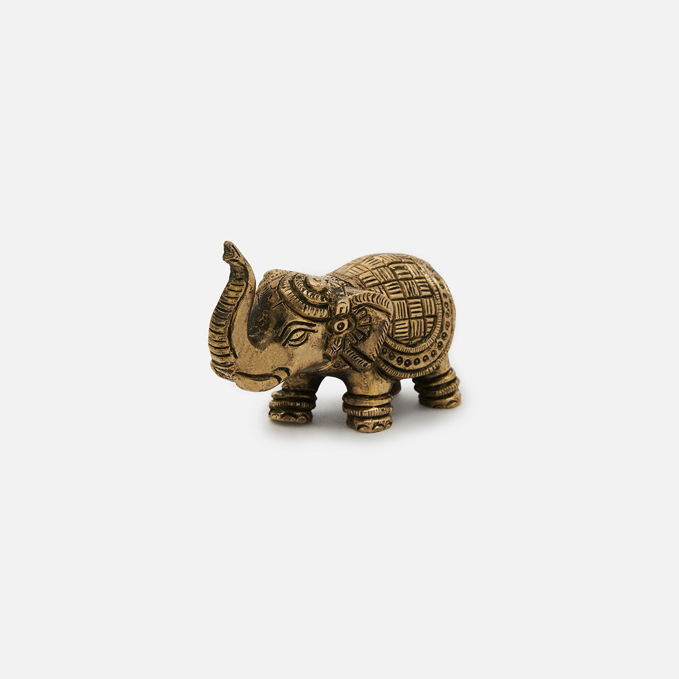 Brass Elephant Table Top Accent With Intricate Carving Work