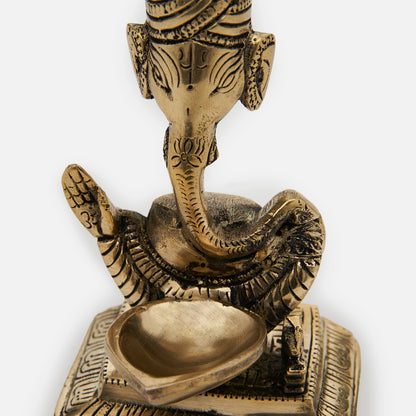 Brass Pagdi Ganesh Diya Statue