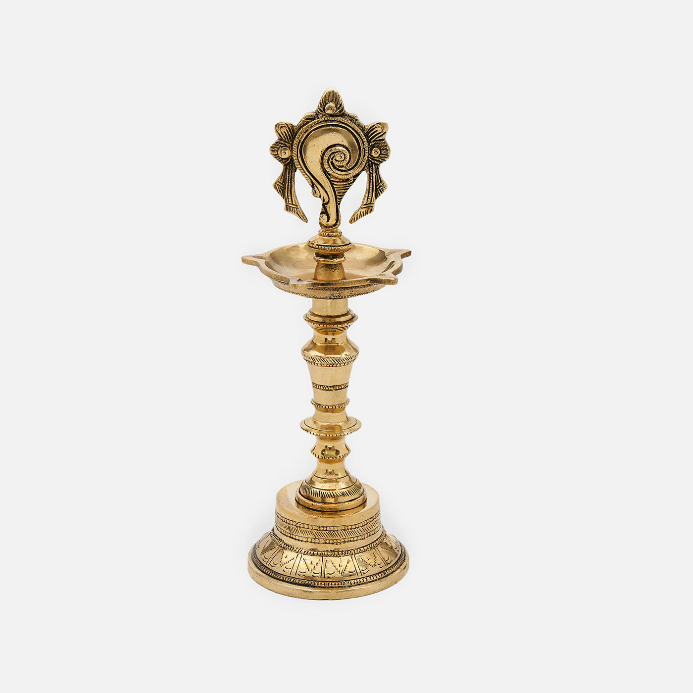Brass Shank Chakra Namah Diya Lamp Stand Vilakku (Set of 3)