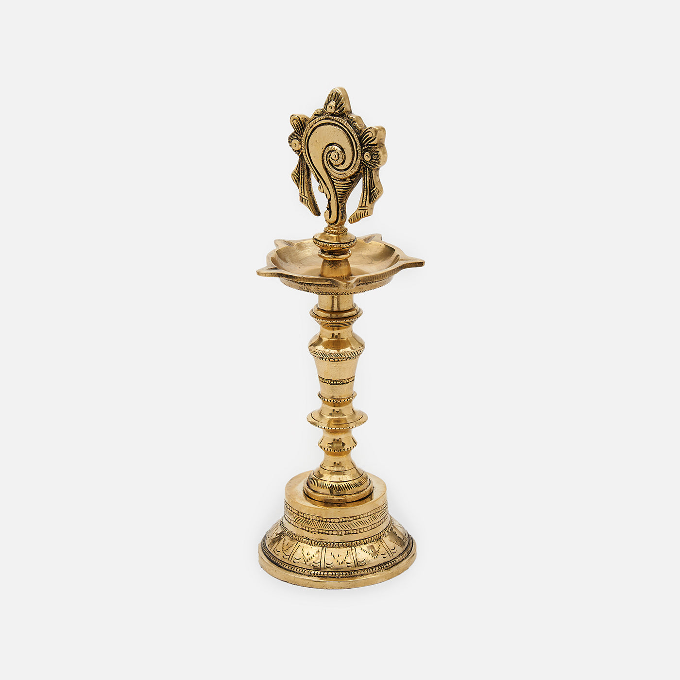 Brass Shank Chakra Namah Diya Lamp Stand Vilakku (Set of 3)