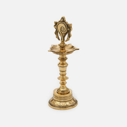 Brass Shank Chakra Namah Diya Lamp Stand Vilakku (Set of 3)