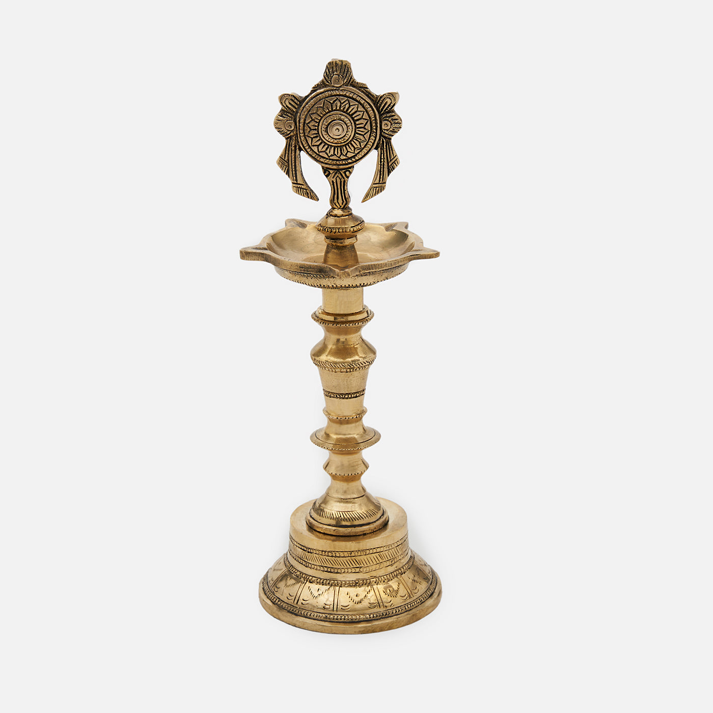 Brass Shank Chakra Namah Diya Lamp Stand Vilakku (Set of 3)