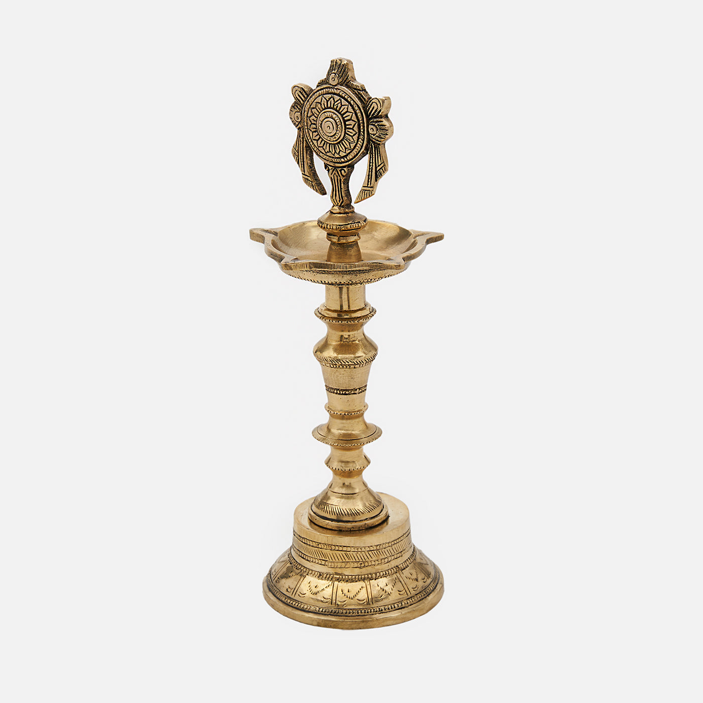 Brass Shank Chakra Namah Diya Lamp Stand Vilakku (Set of 3)