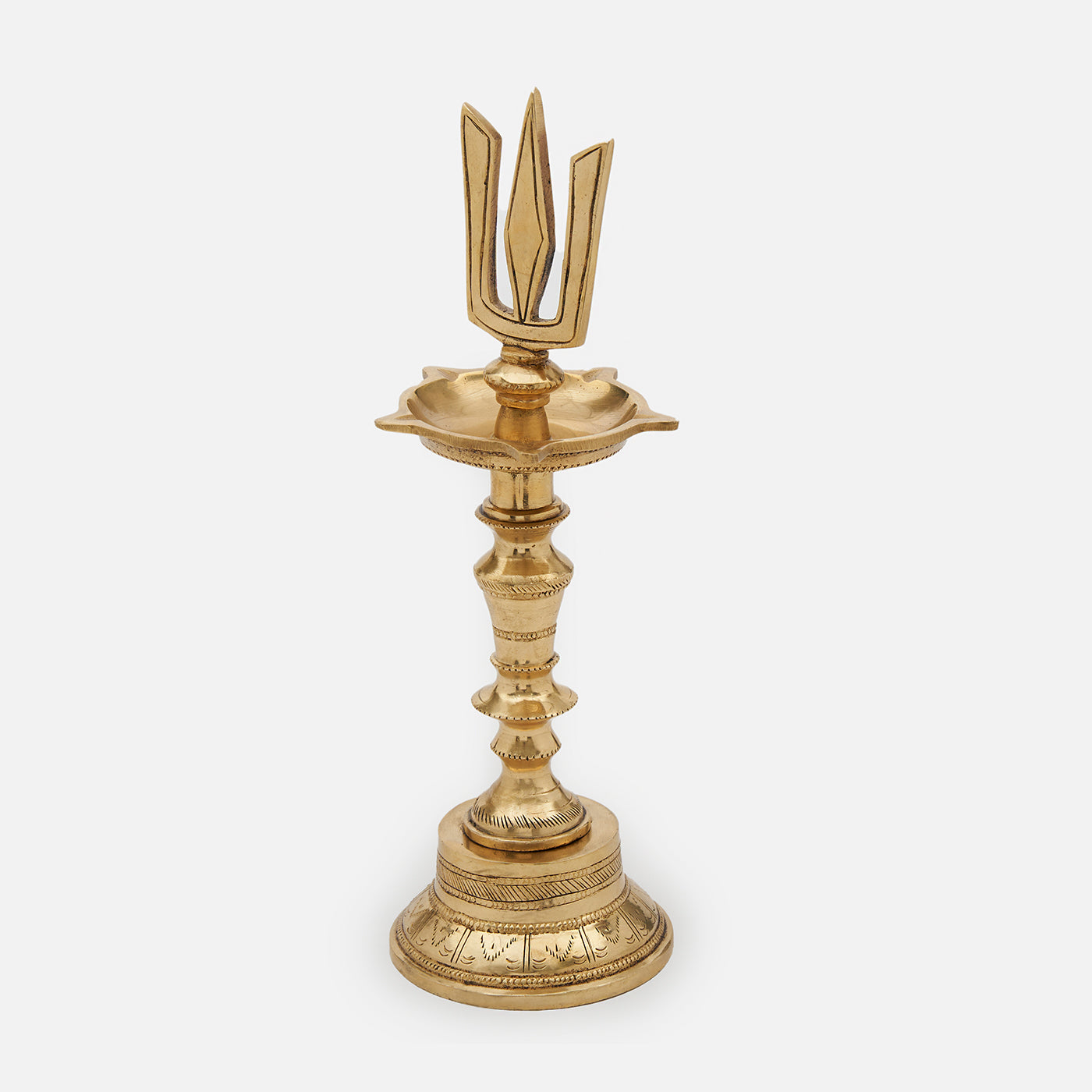 Brass Shank Chakra Namah Diya Lamp Stand Vilakku (Set of 3)