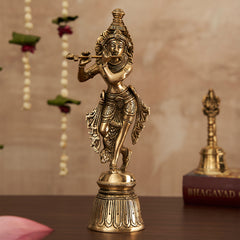 Beautiful Brass Krishna Statue playing Flute