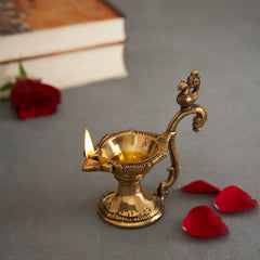Brass Aarti Diya With Annapakshi On Handle