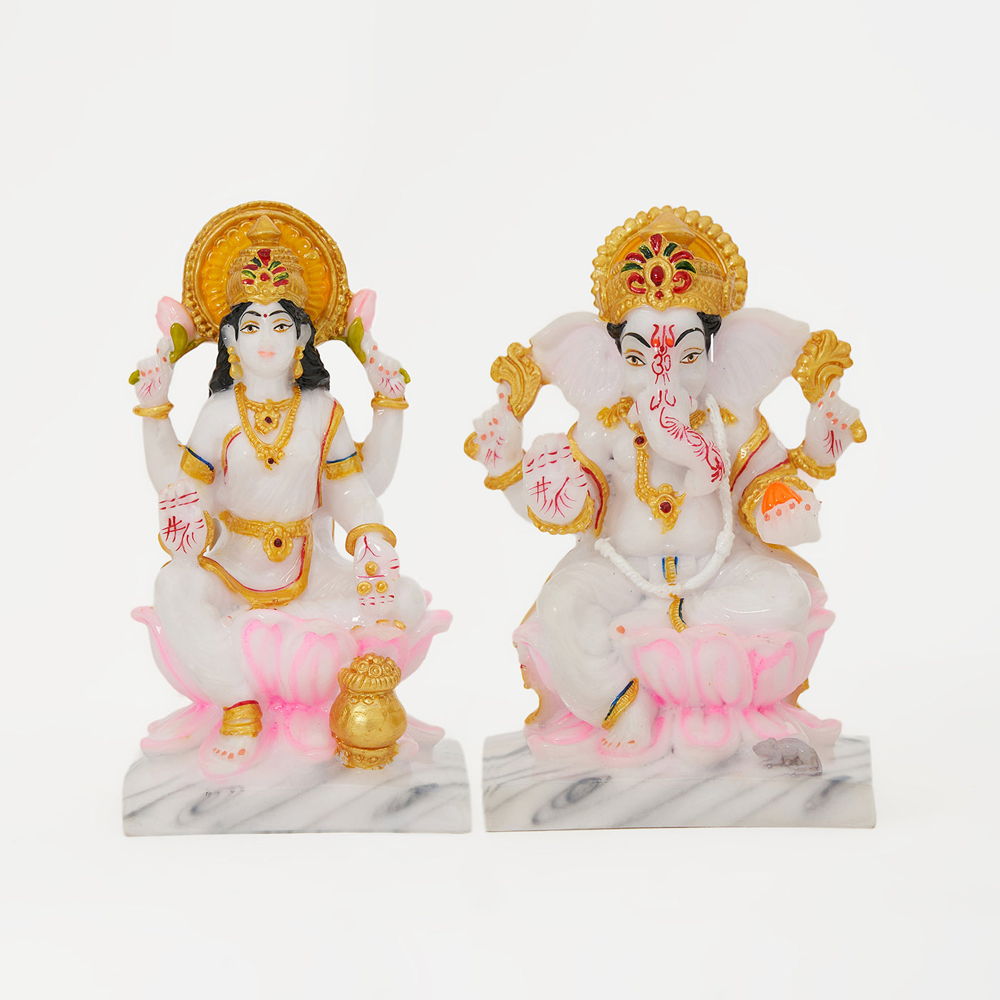 Lord Ganesha And Lakshmi Idol In Marble Dust Hand Painted