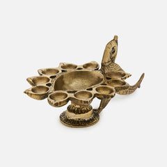 Brass Parrot Bird Design 11 Oil Wick Aarti Diya with Decorative Handle