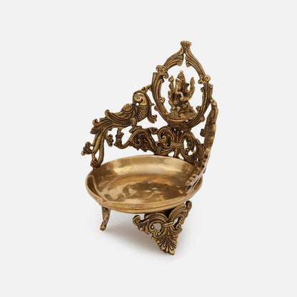 Brass Ganesha Peacock Large Diya/Urli With Antique Finish