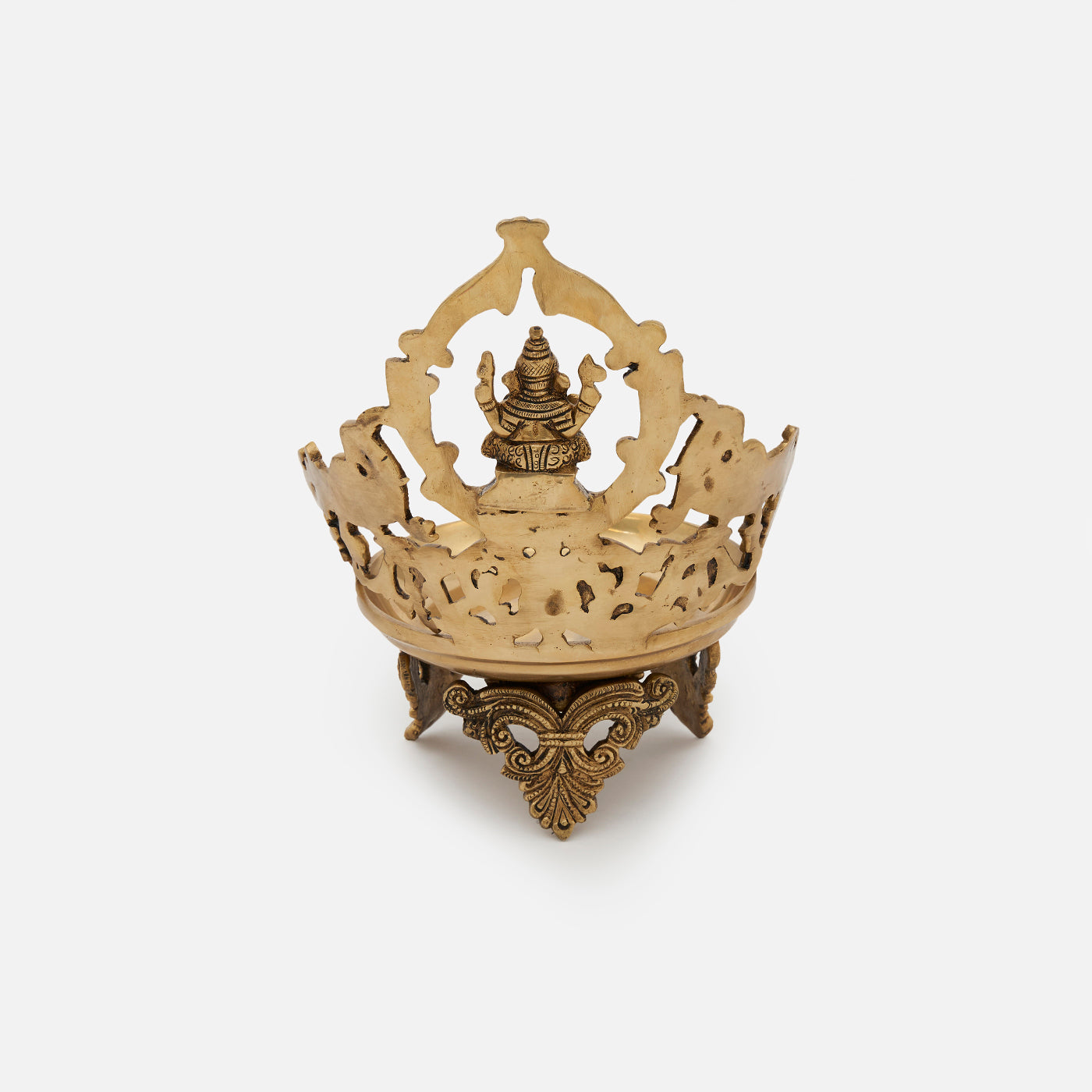 Brass Ganesha Peacock Large Diya/Urli With Antique Finish