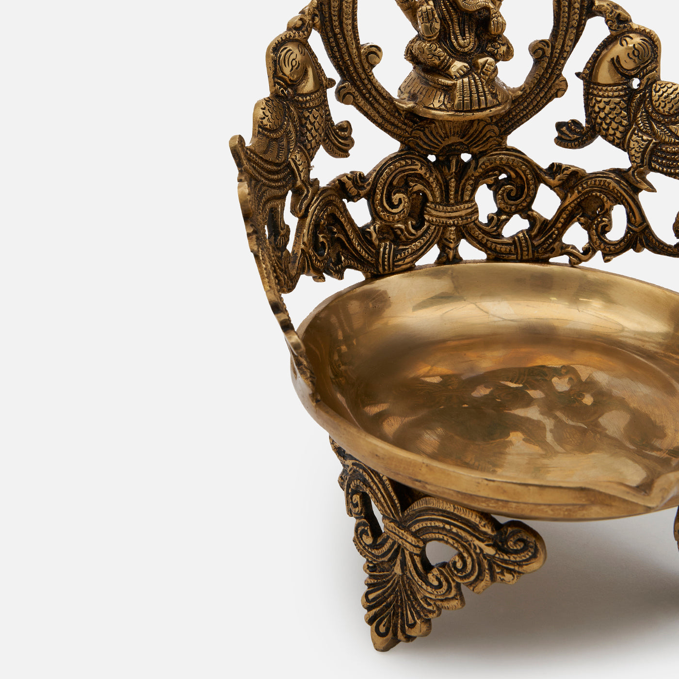Brass Ganesha Peacock Large Diya/Urli With Antique Finish