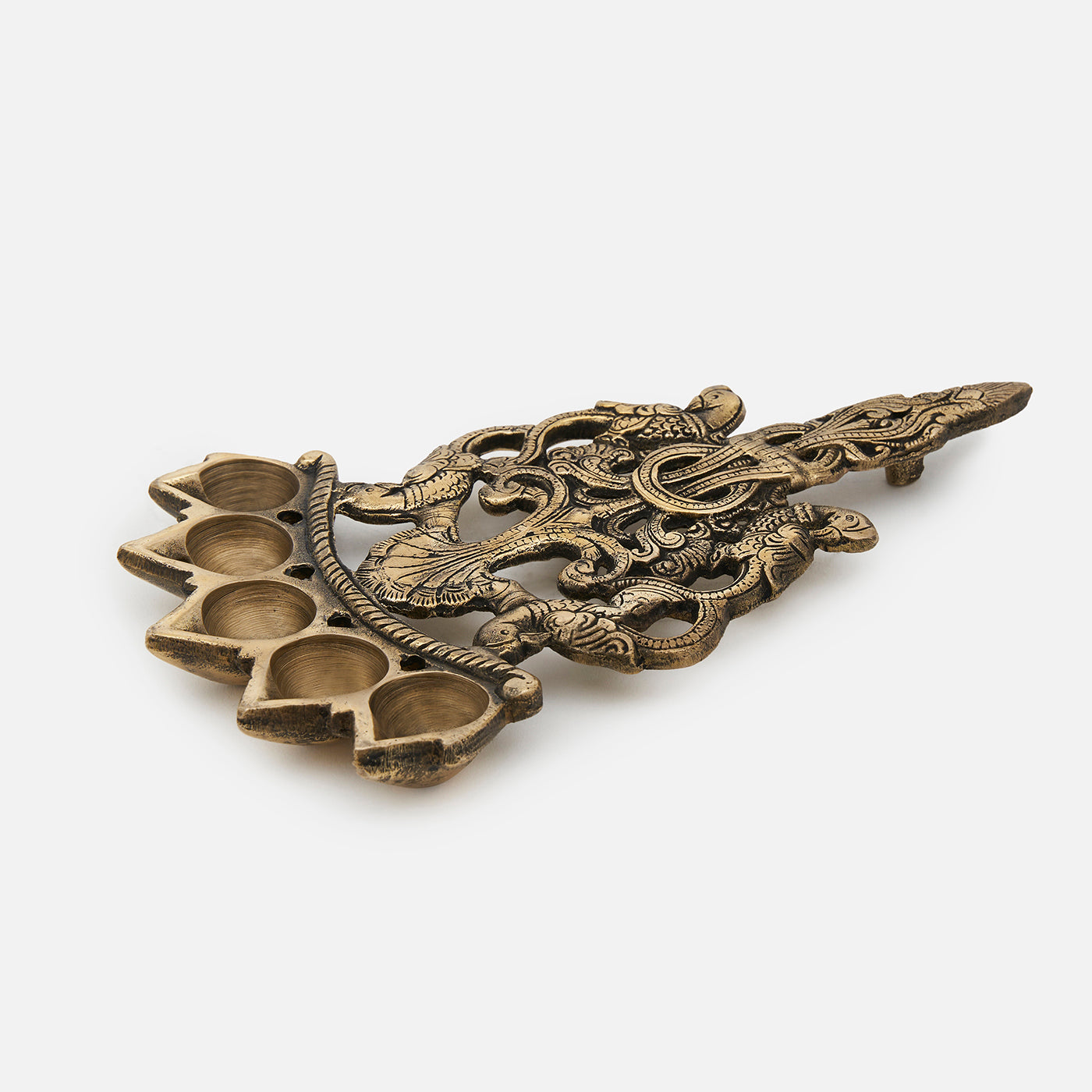 Brass Pancha Deepam Peacock Oil Diya/Lamp With Handle