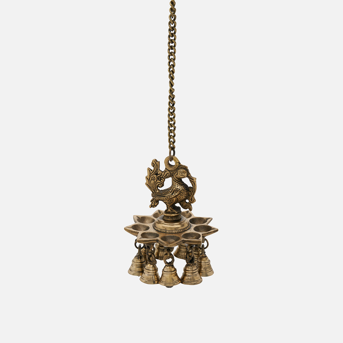 Brass Peacock Diya Bell with Chain Wall Hanging