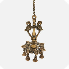 Brass Peacock Parrot Hanging Diya with Bells for Home Temple