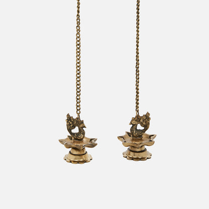 Brass Peacock Carved Hanging Diya