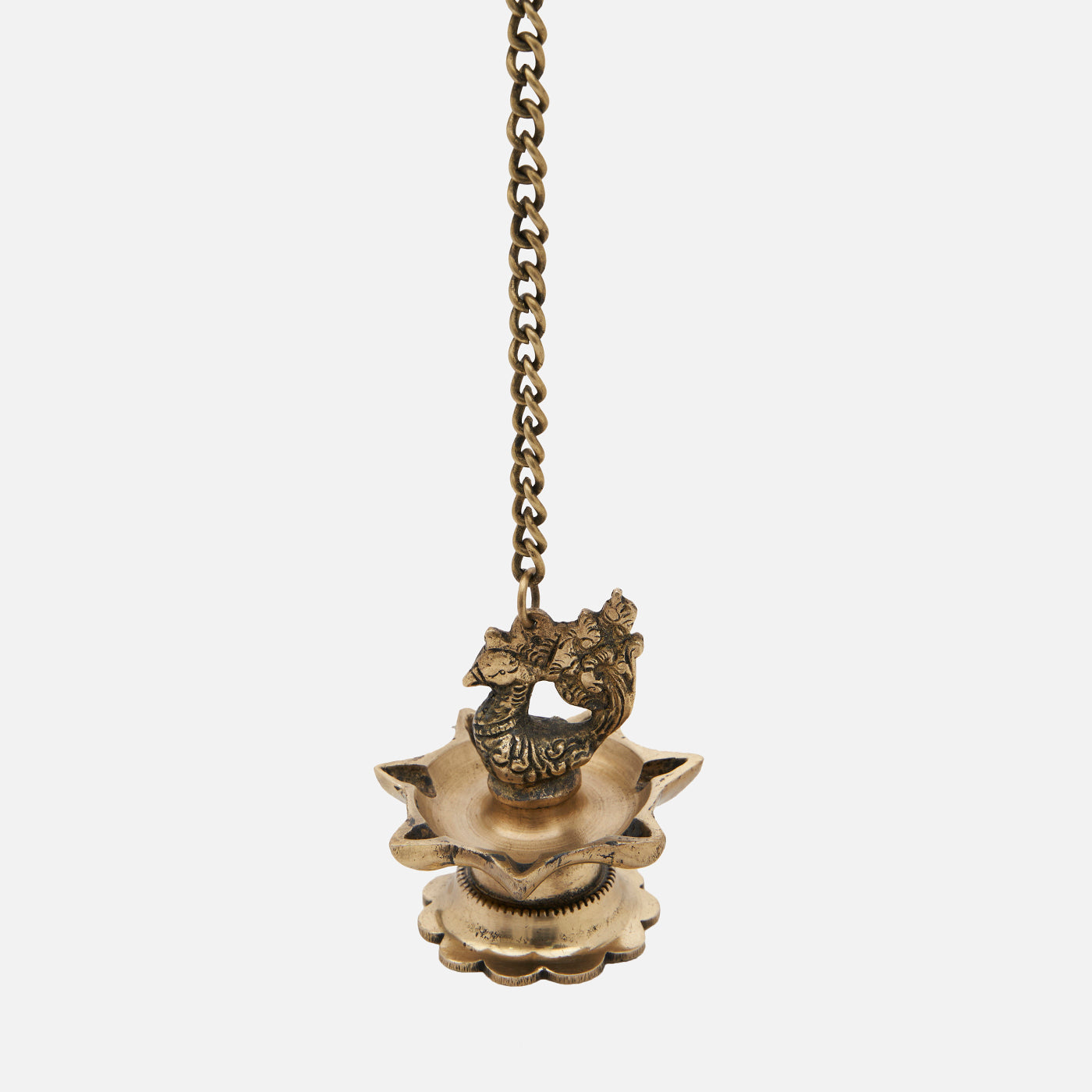 Brass Peacock Carved Hanging Diya