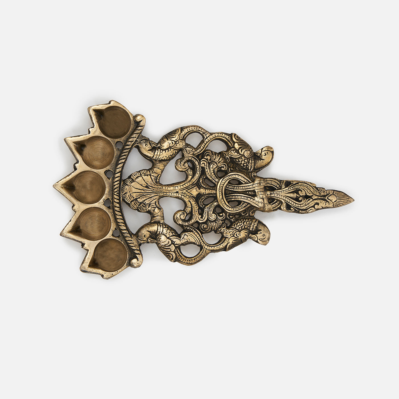Brass Pancha Deepam Peacock Oil Diya/Lamp With Handle