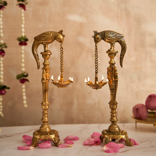 Handmade Traditional Indian Brass Decorative Diya Parrot Oil Lamp for Pooja or Home Decor (Single Piece)