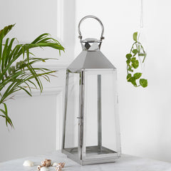Chelsea Silver Metal Candle Hanging or Tabletop Lantern