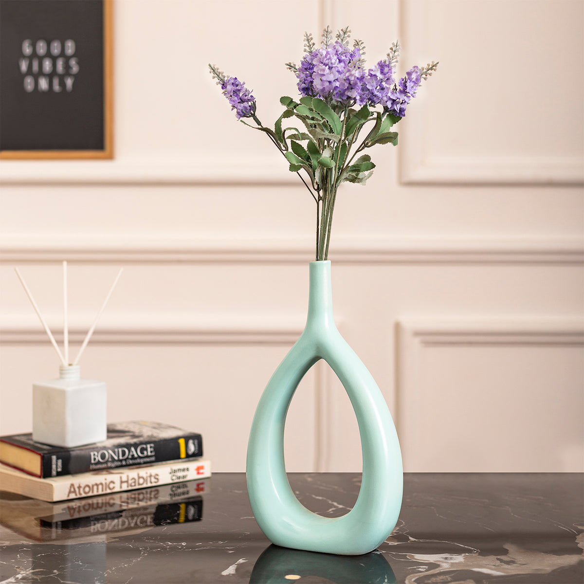 Nordic Ceramic Dry Hollow Sea Blue Vase Decorative Flower Pot