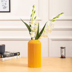 Rippled Yellow Ceramic Vase