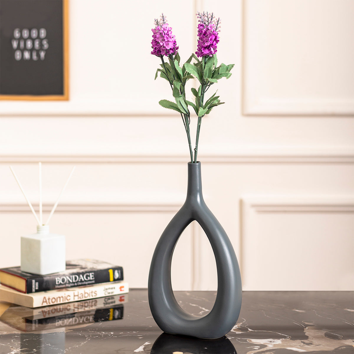 Nordic Ceramic Dry Hollow Grey Vase Decorative Flower Pot