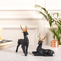 Black Geometric Design Reindeer Decor Figurine Set of 2