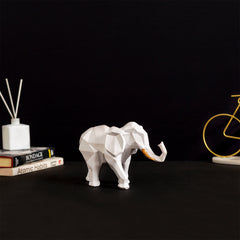White Geometric Design Elephant Decor Figurine Set of 2
