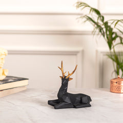 Black Geometric Design Reindeer Decor Figurine Set of 2