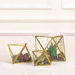 Glass + Metal Faceted Terrariums Set of 3