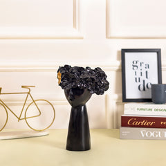 White & Black Nordic Girl Head Flower Vase Statue