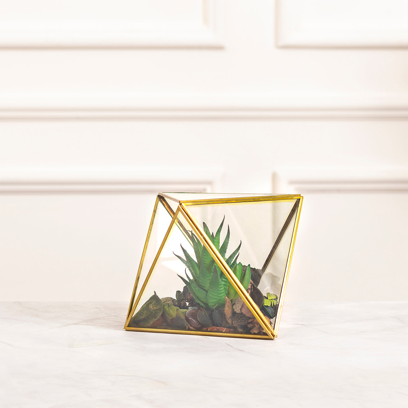 Glass + Metal Faceted Terrariums Set of 3