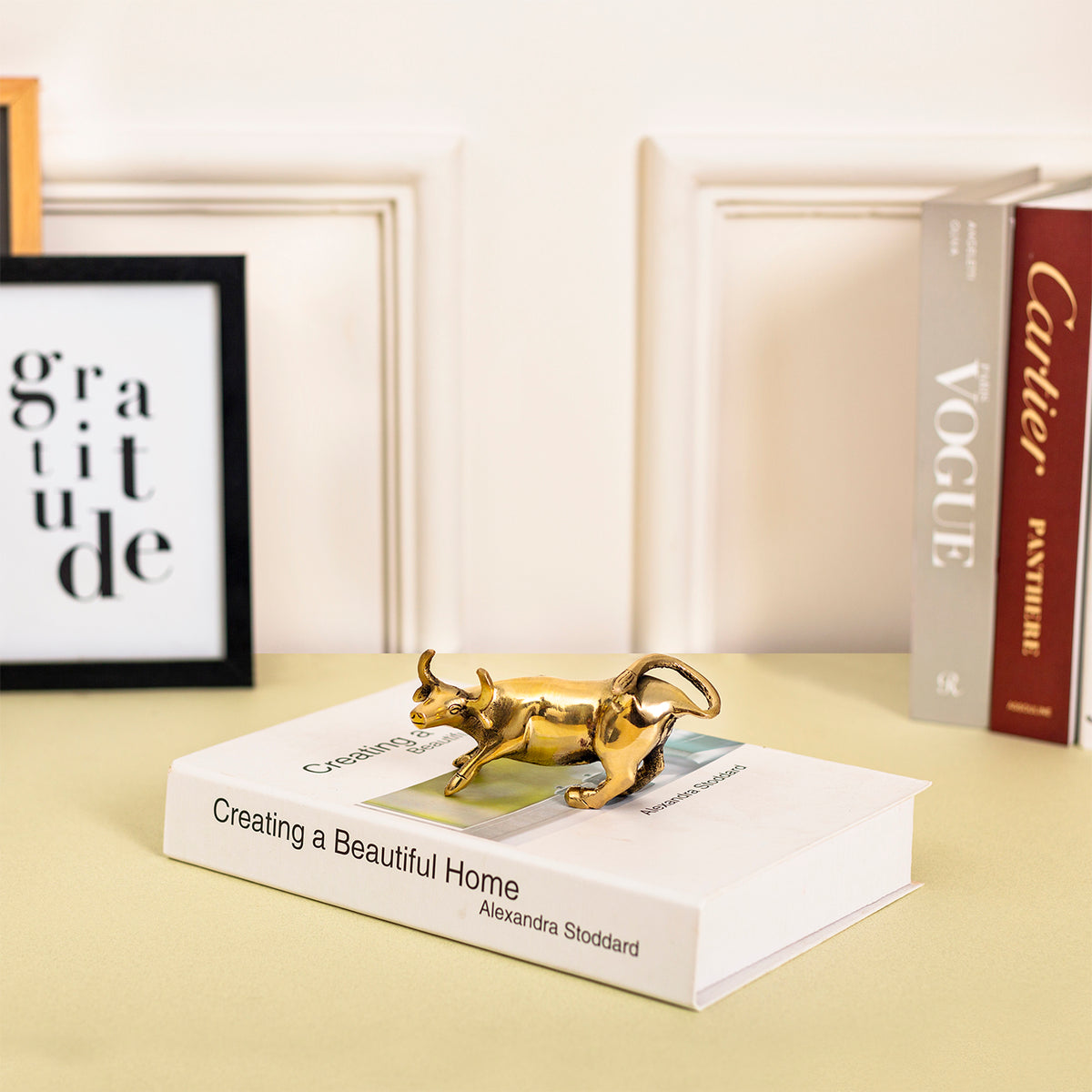 Gold Brass Charging Bull Figurine