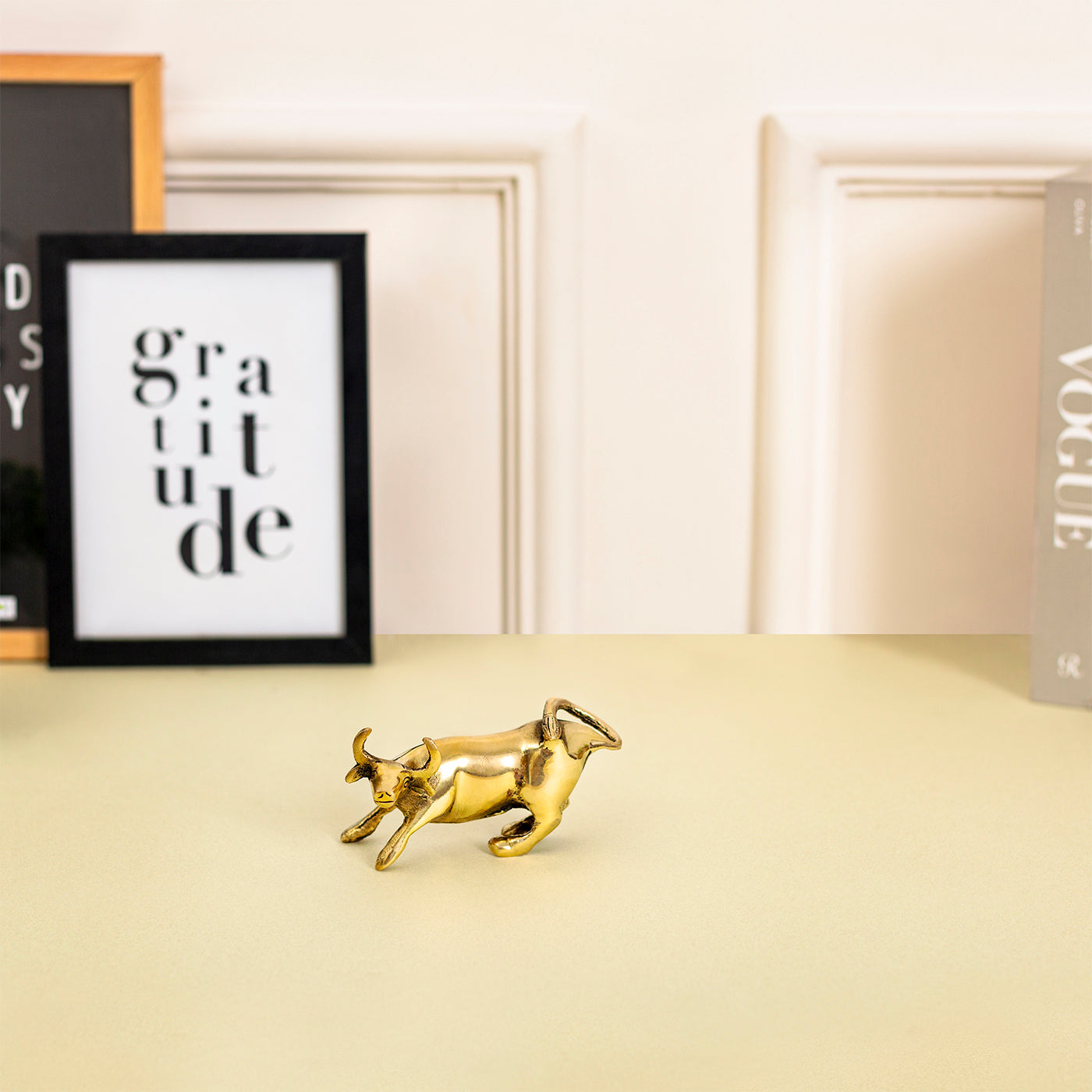 Gold Brass Charging Bull Figurine