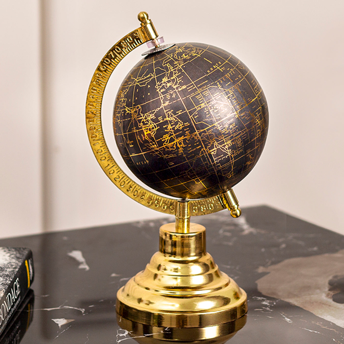 Jorden Black and Gold Globe on Brass Stand