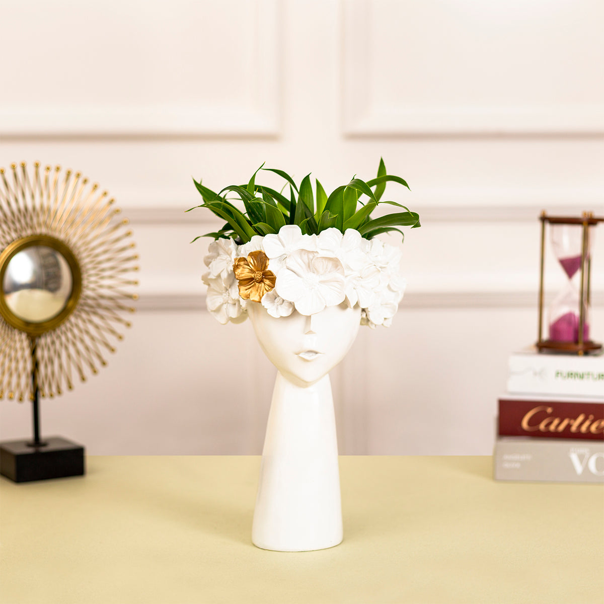 White Nordic Girl Head Flower Vase Statue