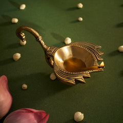 Brass Lotus Diya with Handle