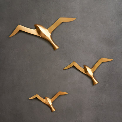 Wall Decoration Set 3 Seagull Birds - Gold