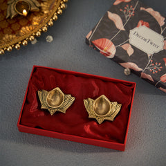 Brass Lotus Diya Set of 2 With Gift Box