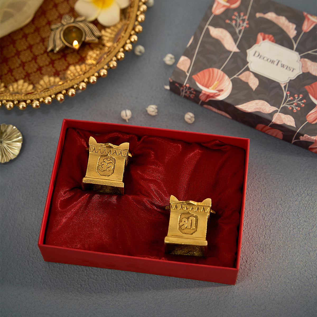 Brass Handcrafted Tulsi Diya Set Of 2 With Gift Box
