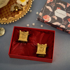 Brass Handcrafted Tulsi Diya Set Of 2 With Gift Box