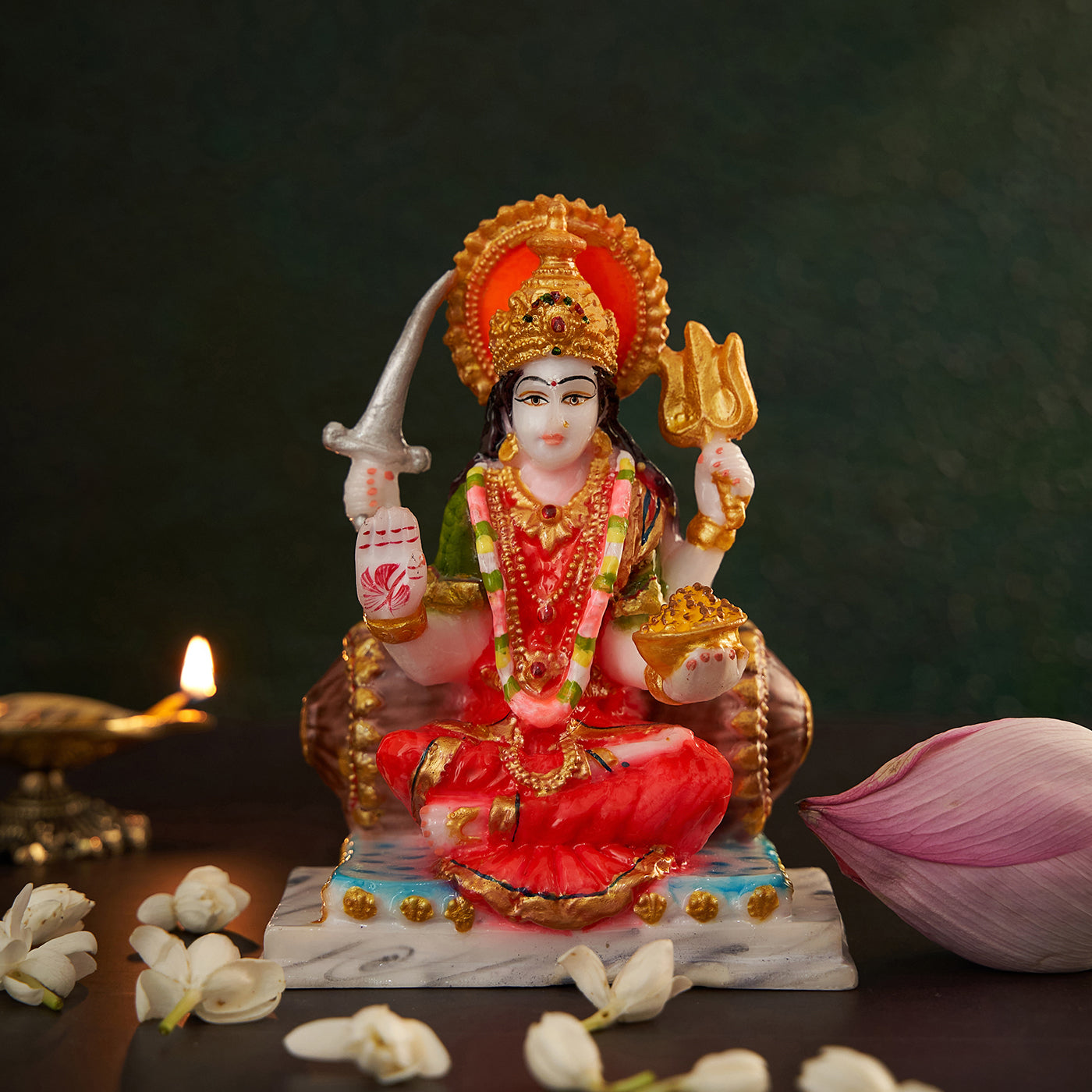 Santoshi Mata (The Goddess who Grants the Boon of Contentment) In Marble Dust Multicolor