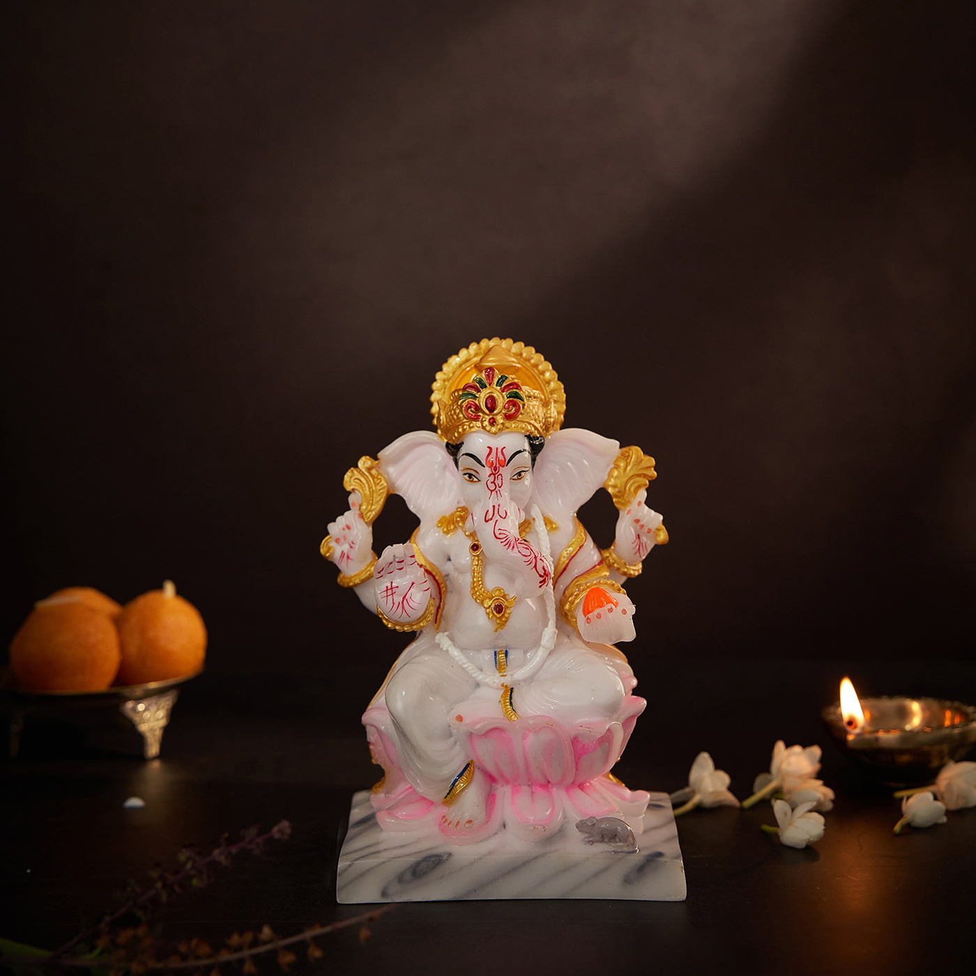 Lord Ganesha | Ganpati | Vinayak Idol In Marble Dust Handpainted Multi Color