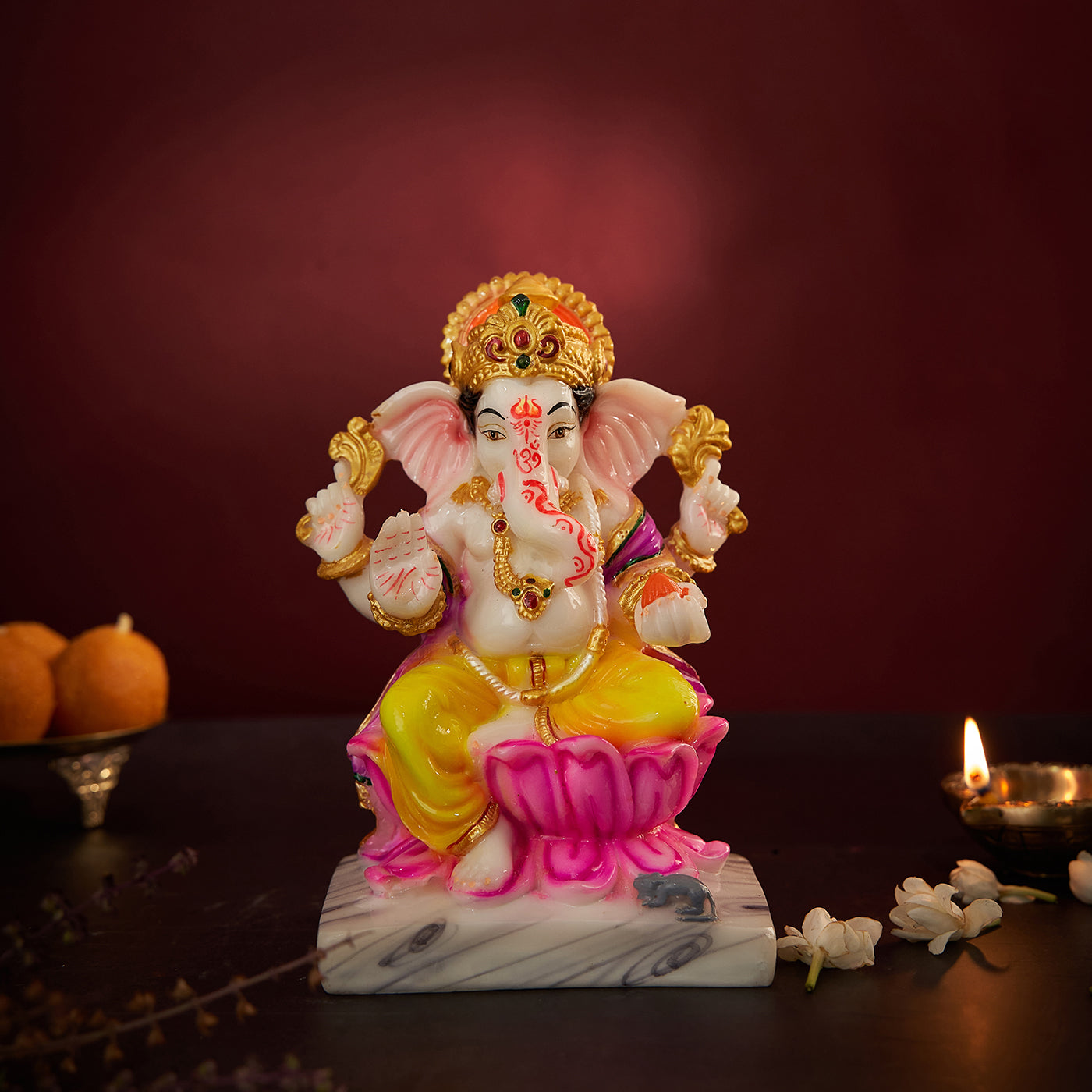 Lord Ganesha | Ganpati | Vinayak Idol In Marble Dust Handpainted Multi Color