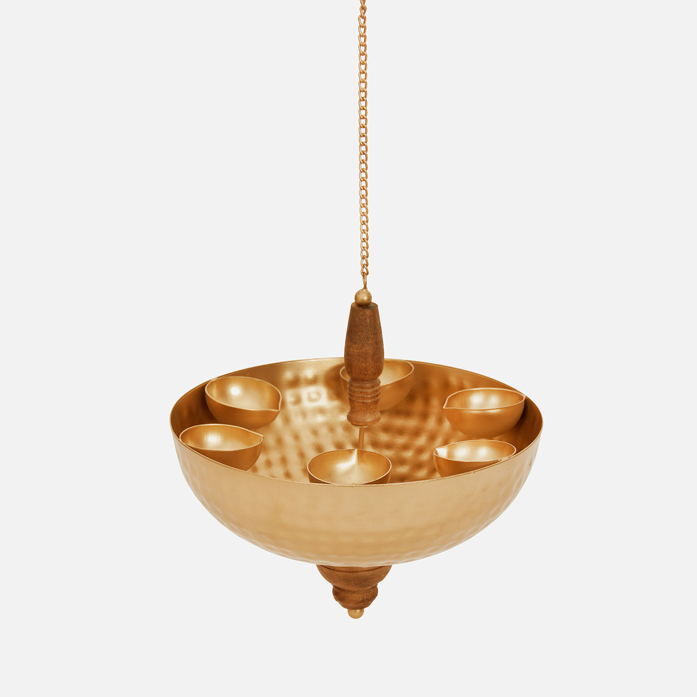 Golden Metal & Wooden Hanging With 6 Diyas