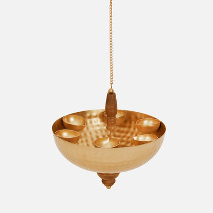 Golden Metal & Wooden Hanging With 6 Diyas