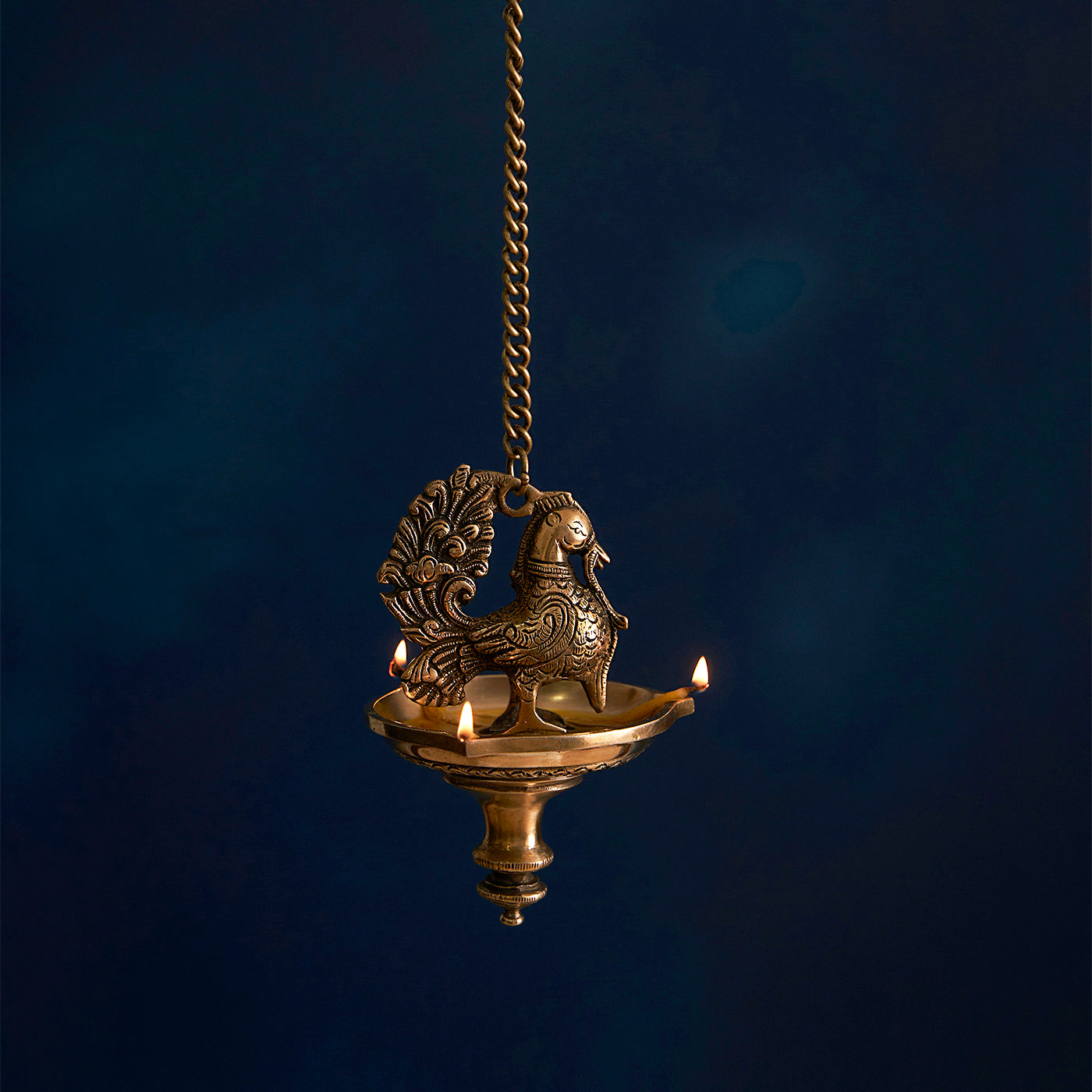 Brass Peacock Hanging Diya With Chain